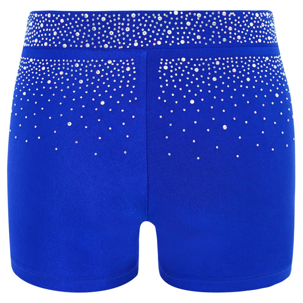 Детские шорты для выступлений со сверкающими стразами, V-образным передом, эластичным поясом для танцев, гимнастики