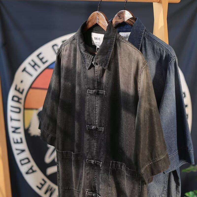 Летняя новая джинсовая куртка в китайском стиле в винтажном стиле для мужчин и женщин, свободный джинсовый топ с ретро-пуговицей
