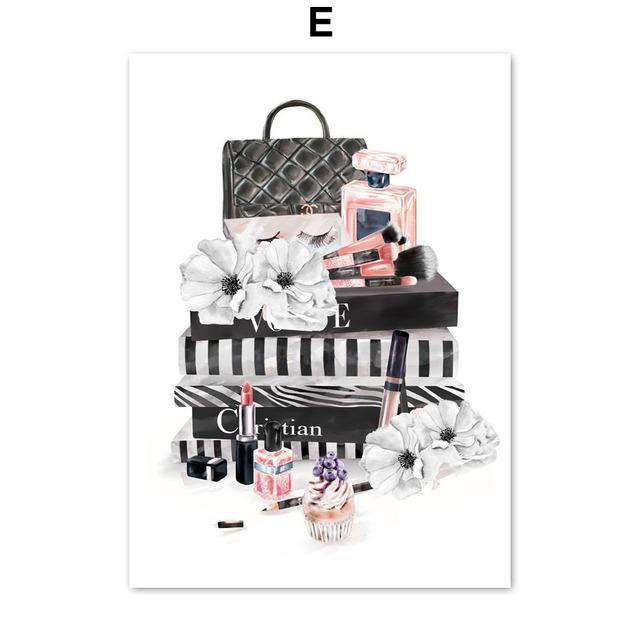 Модная девушка Париж Духи Каблуки Губная помада Макияж Искусство Холст Картина Плакаты на скандинавскую тему и принты Настенные картины Декор в гостиную без рамки