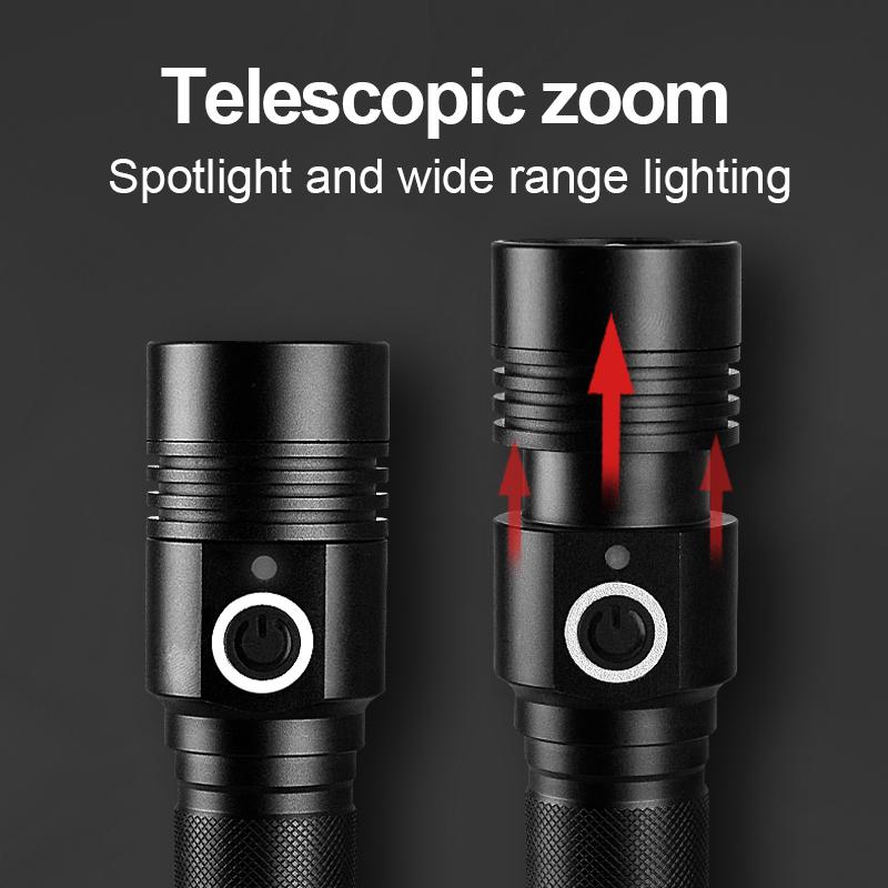 XHP50 Супер яркий фонарик Портативная лампа с зумом Водонепроницаемая перезаряжаемая вспышка Открытый фонарь для кемпинга