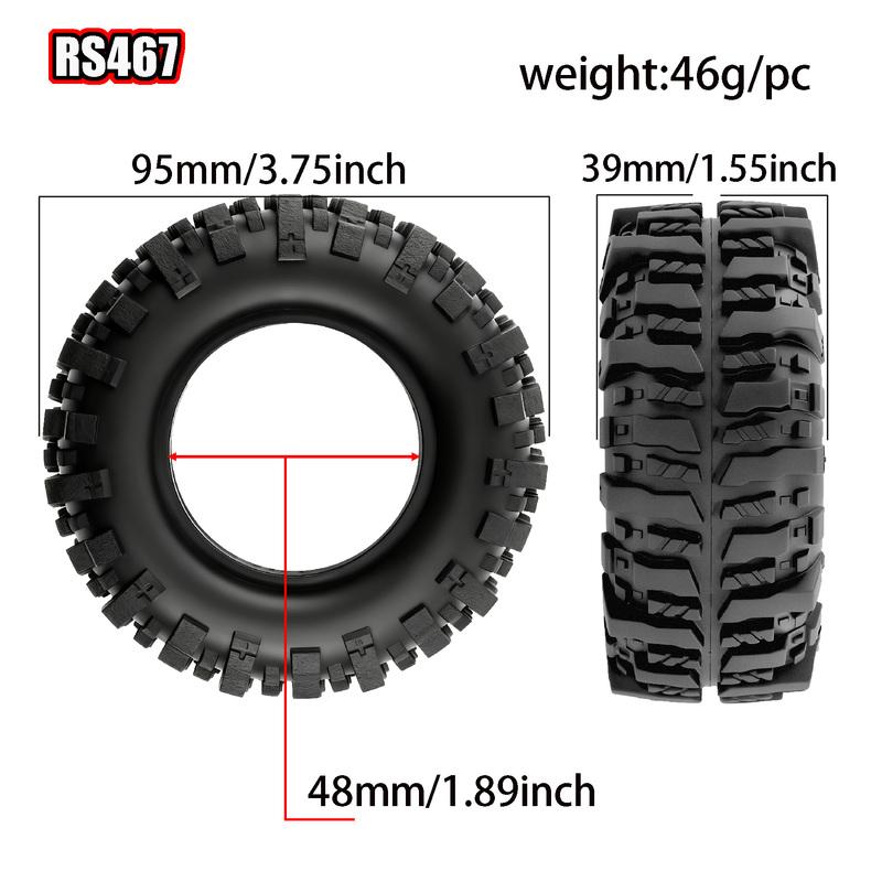 4pcs 1.9inch 95mm Rubber Tires For 1/10 Rock Track Redcat Scx10 Ii Axial 90046/90047 Rc4wd Yikong D90 Trx4 Trx6 Rc Car Tyre