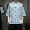 2025 Лето Ice Silk Рубашка с короткими рукавами Мужская Китайский Стиль Тан Костюм Жаккардовый Халат Молодежная Ретро Мужская Рубашка Повседневные Топы