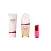 [Official] SHISEIDO Essence Skin Glow Kit (220 Linen) | Makeup Base Foundation + Beauty Serum 10mL Small Included | Liquid Form | Unscented | Glossy,
