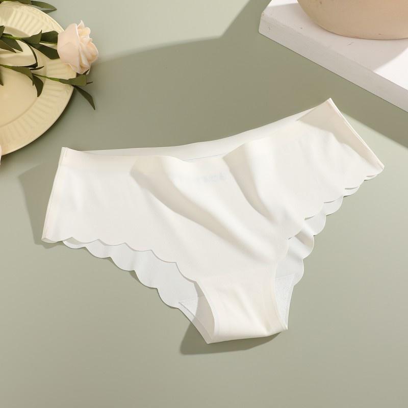 Бесшовные трусики для женщин, модное нижнее белье с волнистыми краями, дышащее белье из ледяного шелка со средней талией