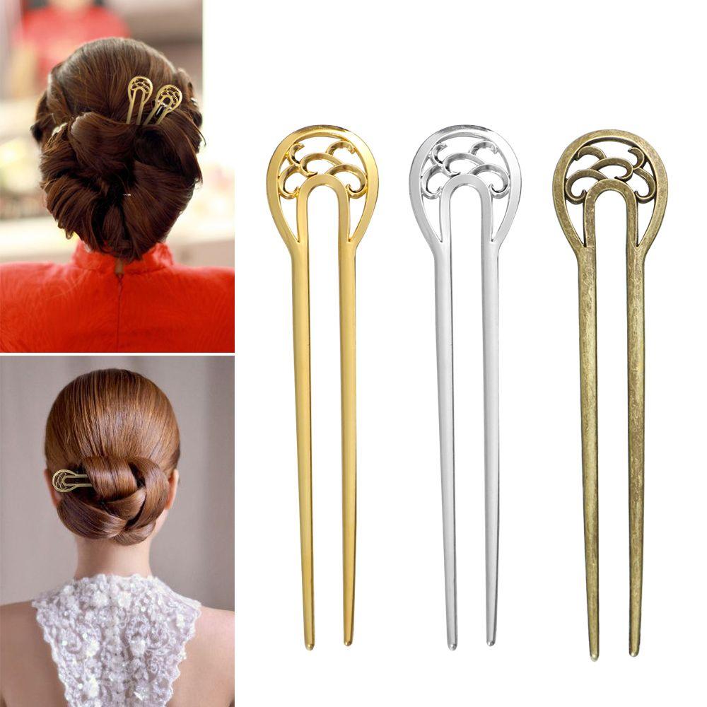 Styling Tools Hair Accessories Alloy U-shaped Hairpin Hairpin  Double Wavy Flower Metal Hair Stick