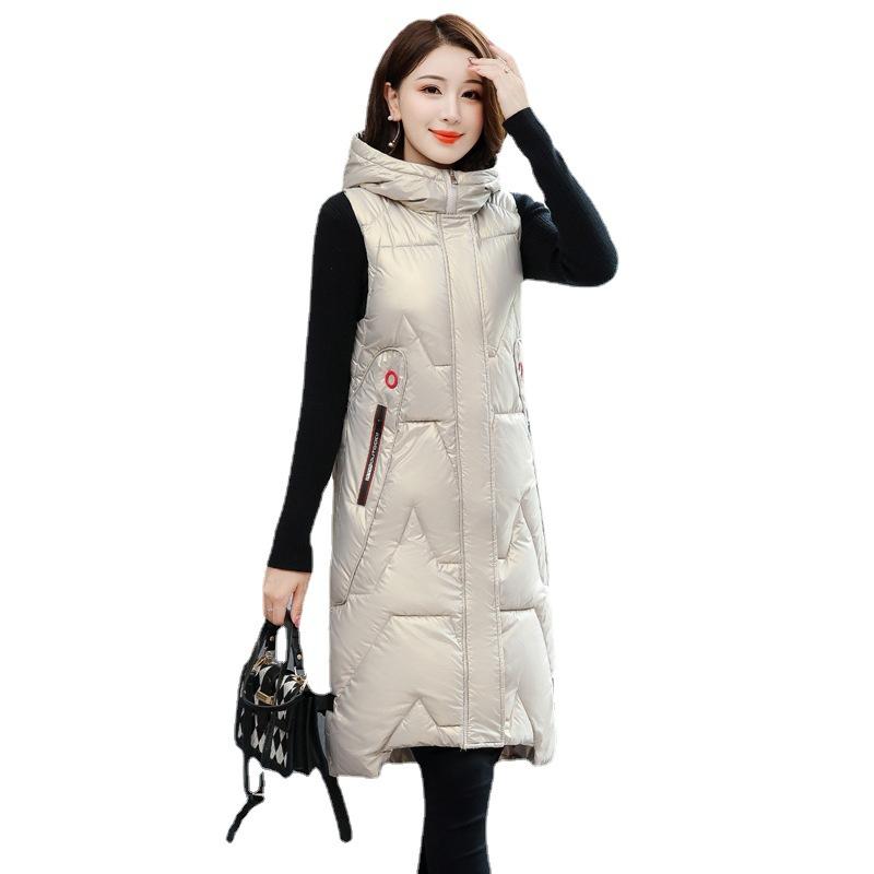 Осенне-зимняя женская однотонная свободная ветрозащитная жилетка средней длины с капюшоном без рукавов, женская куртка