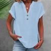 Women's Fashion Casual Solid Colour V-Neck Short Sleeve Button Split Shirt T-Shirt Top
