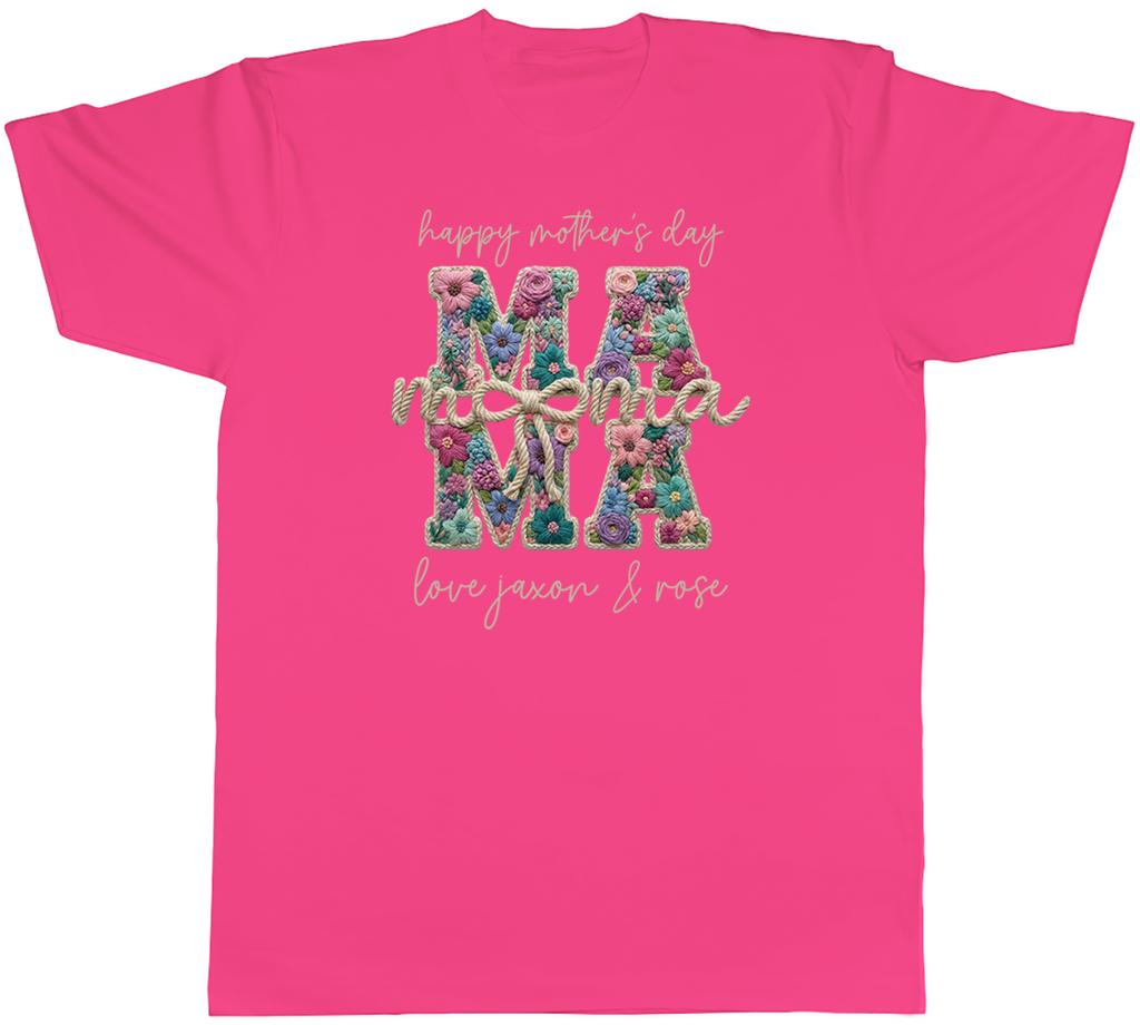 Personalised Happy Mothers Day Mama Crochet Unisexs TShirt Tee Gift Top
