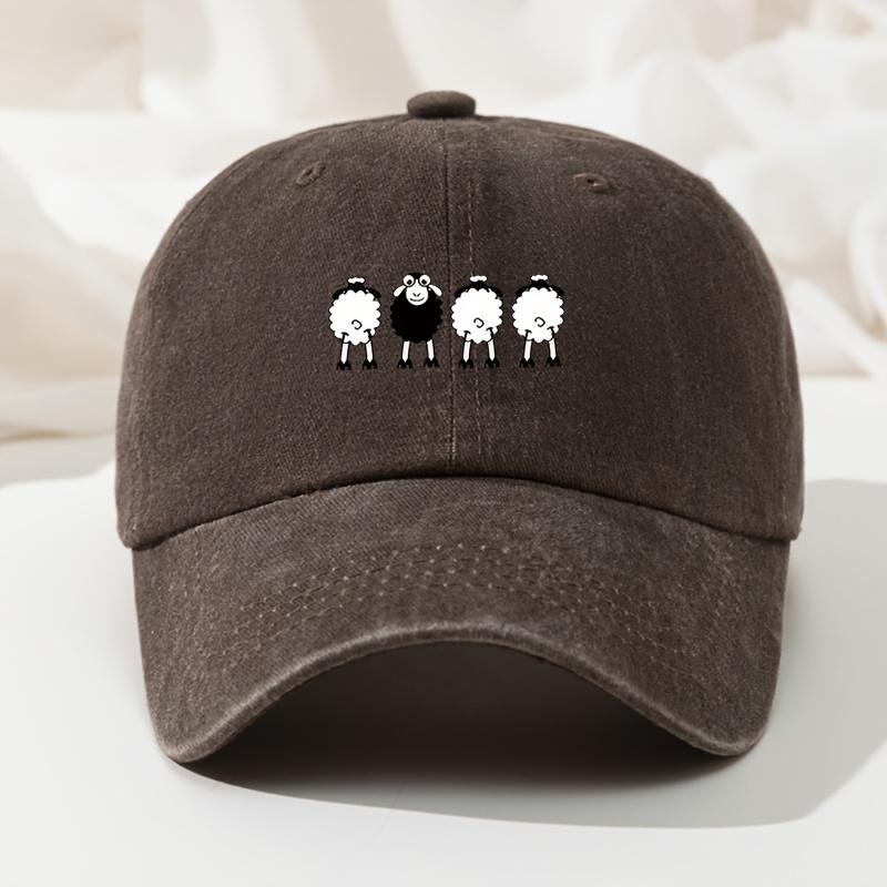 Cartoon Sheep Print Baseball Cap Retro Washed Casual Hat Adjustable High Quality Dad Truck Fishing Hat for Men and Women