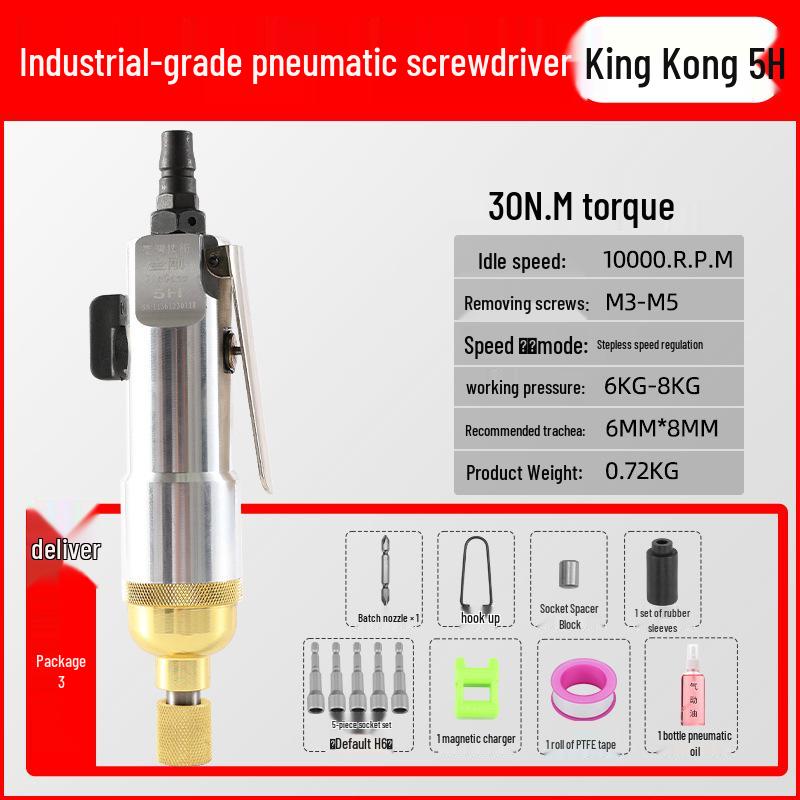 Industrial High-Torque Pneumatic Screwdriver for Woodworking with Hex Socket
