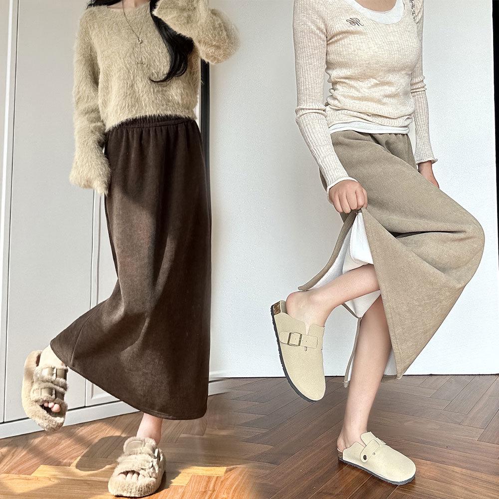 Maillard High Waist Wool Skirt for Women - Plus Size Autumn/Winter Slimming, High-End Design, Long Slit.