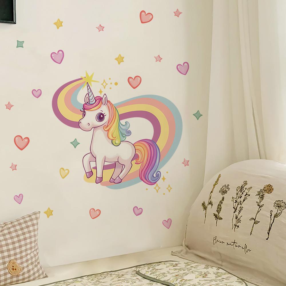 Cute Unicorn Rainbow Wall Sticker Kids Room Bedroom Wall Decoration Self-Adhesive Wall Art