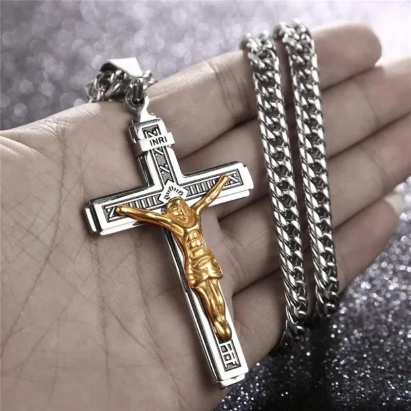 Personality Jesus Cross Necklace for Men Charm Stainless Steel Jesus Prayer Male Christian Collar Lucky Accessories