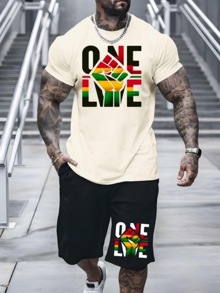 Мужские шорты с коротким рукавом One Love с монограммой, комплект, летняя повседневная мужская футболка для спорта на открытом воздухе, мужские пляжные шорты