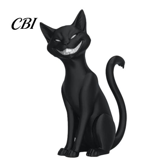 Evil Grin Cat Collectible 3D Printed Black Figurine, Gothic Style Desktop Ornament, Creepy Ornament Dark Fantasy Sitting Statue for Halloween