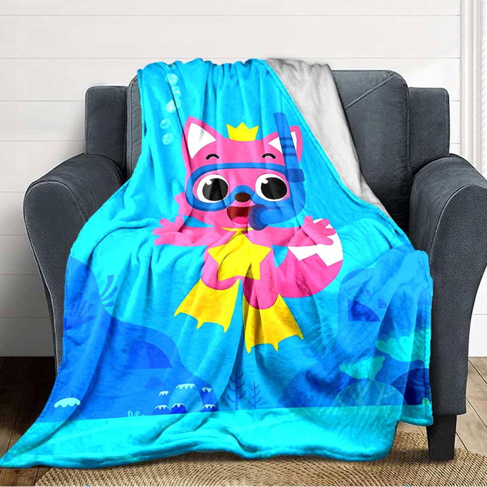 1pc Pinkfong Shark (2) Blanket, Gift, for Men and Women, Soft Blanket, Good for Sofa Bed Couch Travel, Lightweight Flannel Blanket