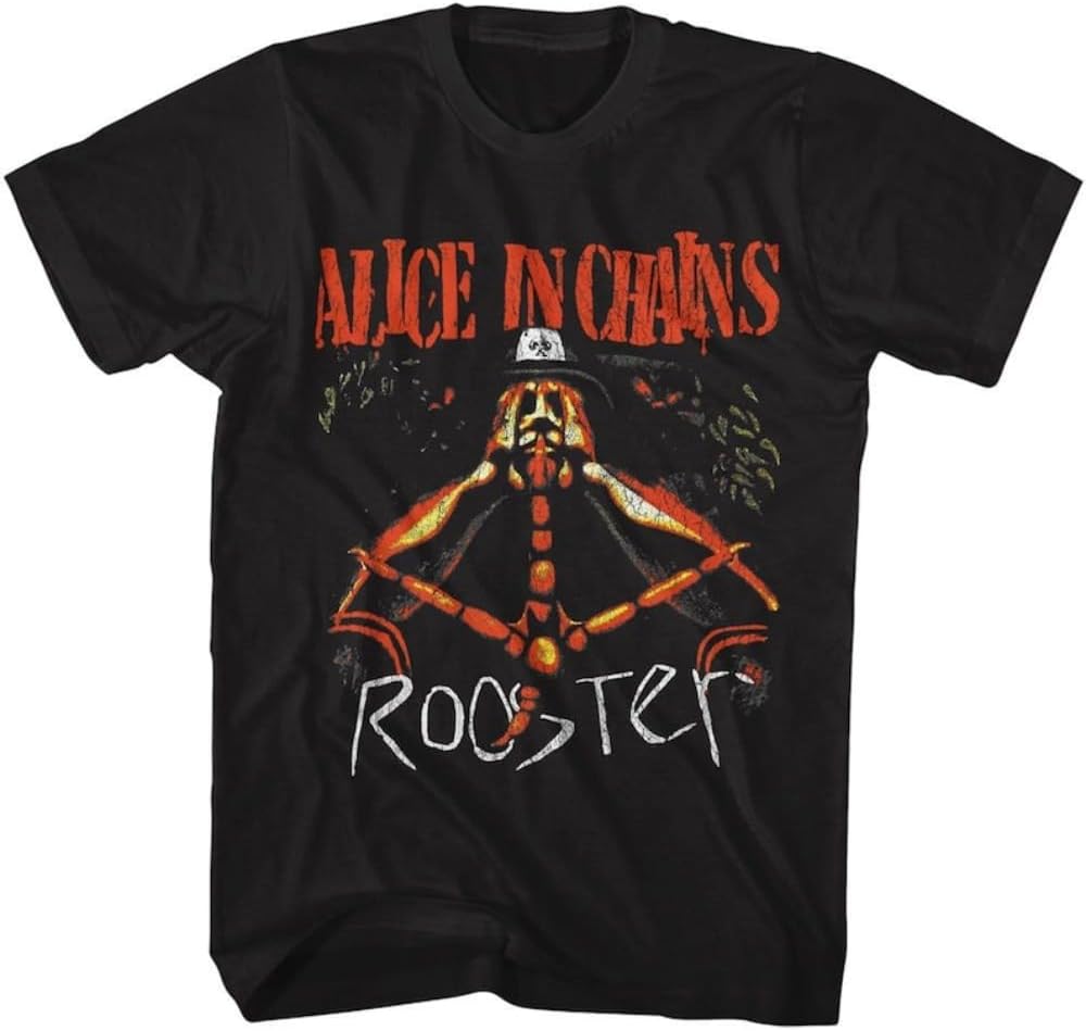 Rooster Grunge Rock Graphic T-Shirt, Black Short Sleeve Cotton Unisex Tee
