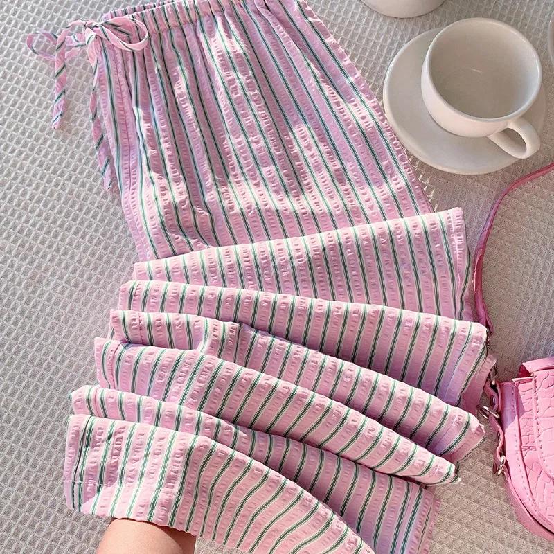 Эластичная талия Свободные Повседневные Универсальные Прямые Брюки Женские Осенние Темпераментные Полосатые