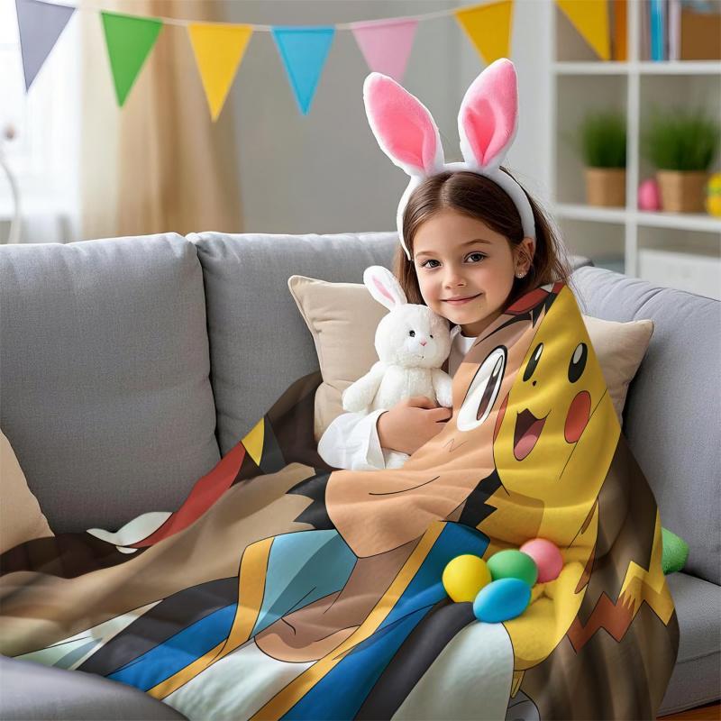 Anime Pokemon Flannel Blanket Cartoon Pikachu Children's Gift Blanket Home Sofa Lunch Break Blankets  Student Throw Blankets