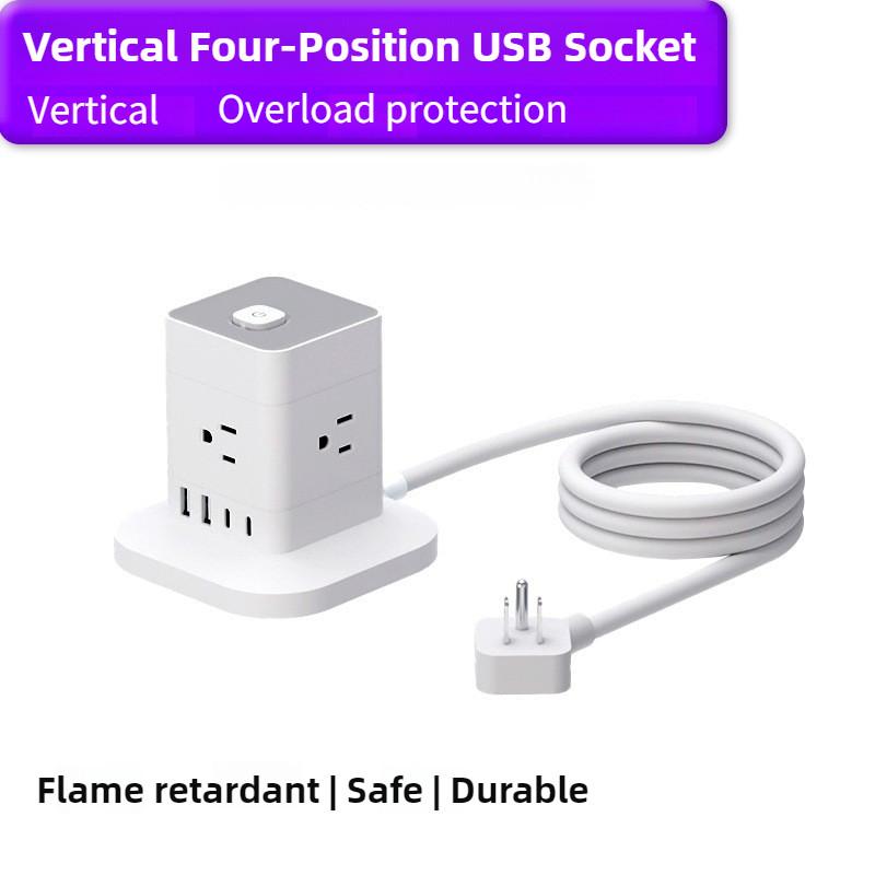 Household USB Charging Vertical Socket Multi Port Main Control Switch Type-C Tower Office Overload Power Strip