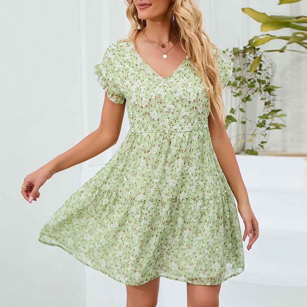 Женское модное повседневное платье с принтом, струящаяся свободная шифоновая юбка трапециевидной формы