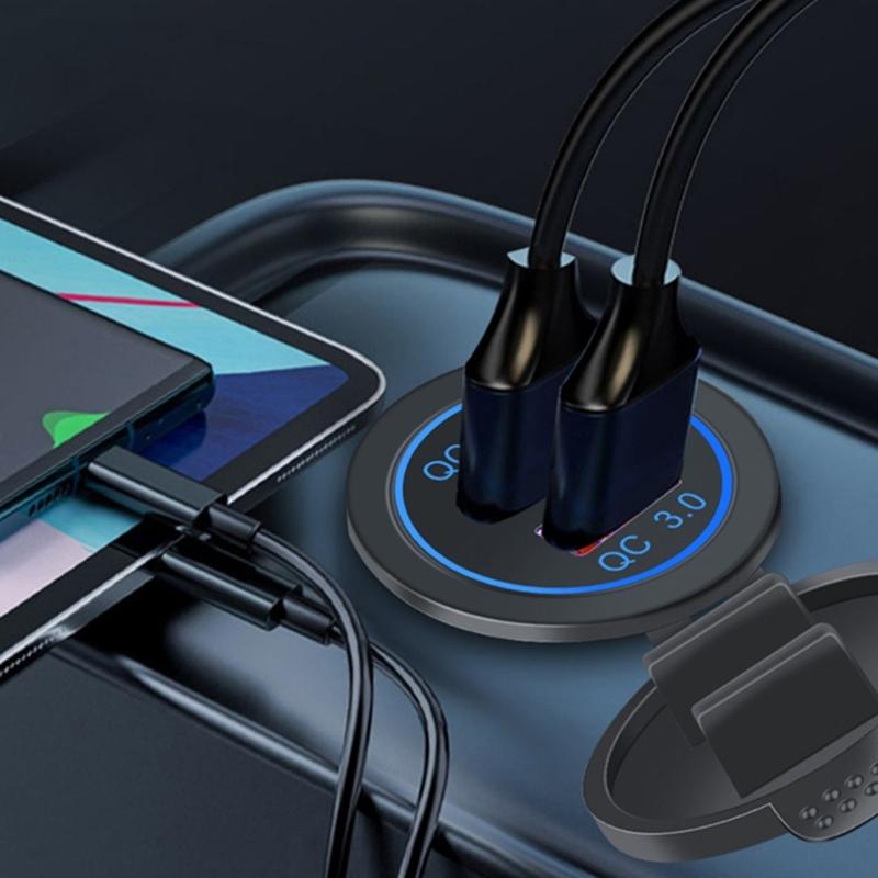 Двойные USB-порты Автомобильное зарядное устройство 36 В Быстрая зарядка 3.0 со встроенными переключателями и подсветкой для автомобиля, мотоцикла, лодок