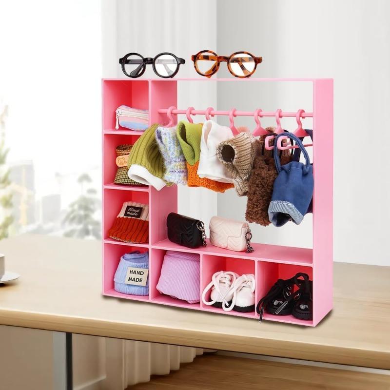 Шкаф для кукольной одежды для Лабубу, Аксессуары для кукол для одежды Лабубу, Кукольный гардероб Аксессуары для кукольного домика для кукол 15/17 см Одежда с 10 вешалками