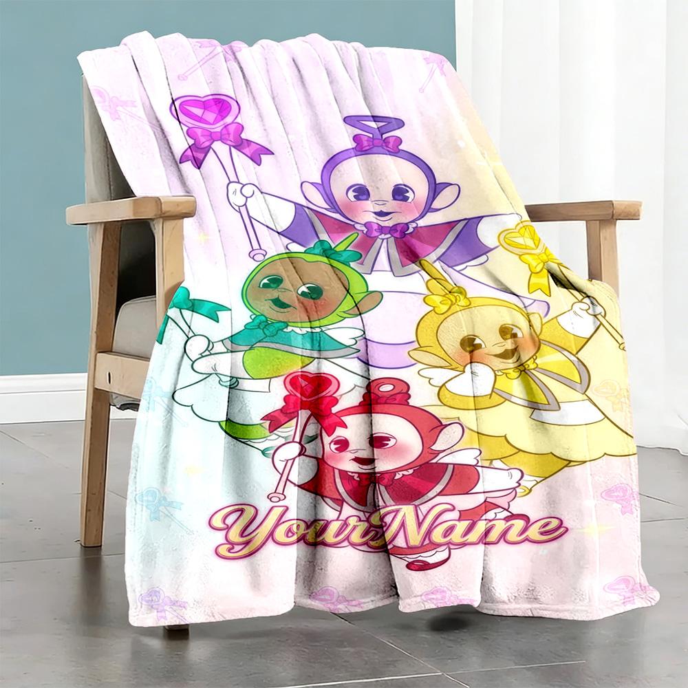 Teletubbies Customize Your Name Blanket Multi-purpose Customizable Blanket Warmthful Decor Versatile for Chair Couch Bed Living Room