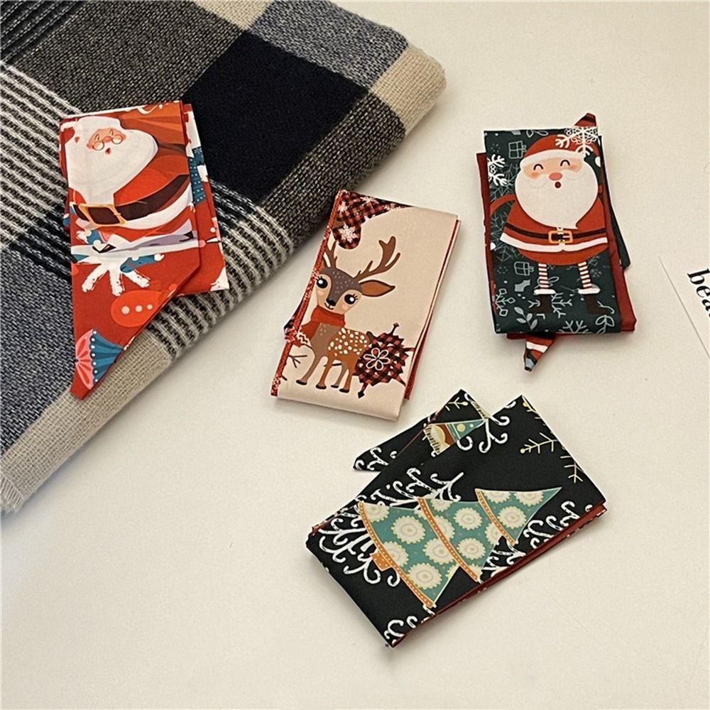 Стиль Шарфы Галстук-бабочка Красный Рождественский Повязка для волос Лента для волос Длинный шелковый шарф Женский Шарф с принтом