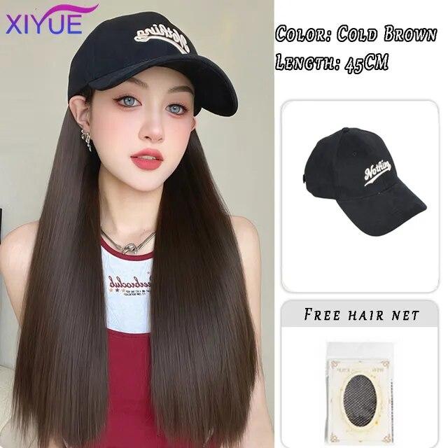 Шляпа, парик, женские длинные волосы, цельный, женская мода, ленивые, слегка вьющиеся волосы, бейсболка, парик, полное покрытие головы