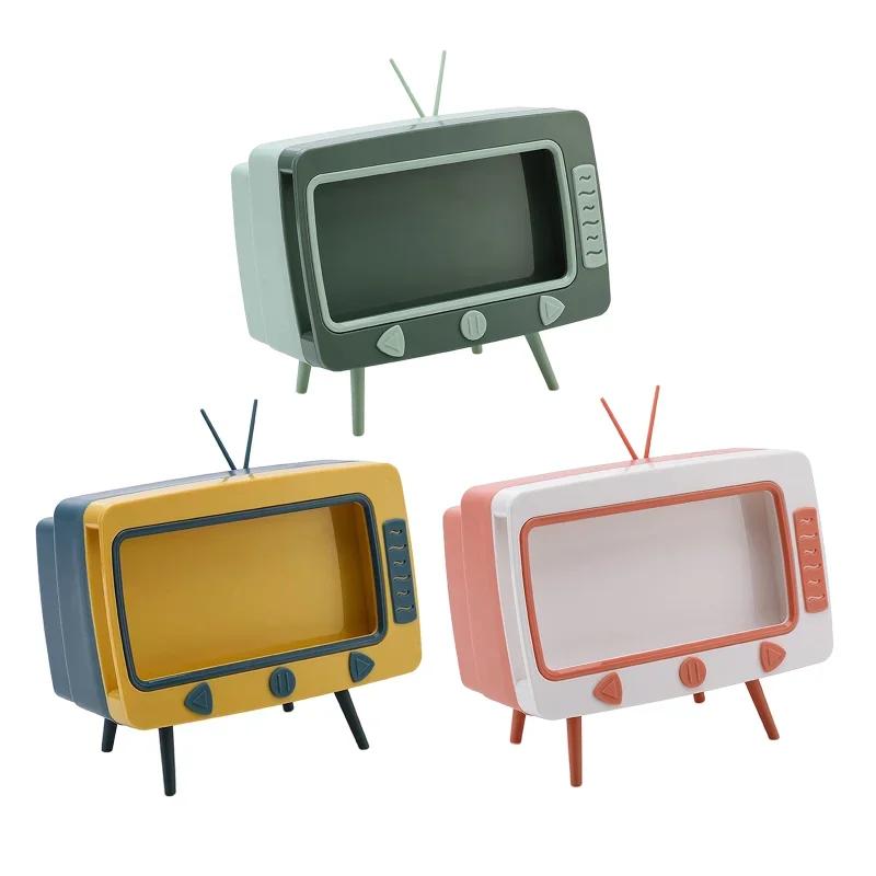 2 в 1 Подставка-держатель для телефона в форме телевизора, Диспенсер для салфеток, Органайзер для салфеток