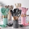 14-Piece Non-Stick Silicone Kitchenware Set with Wooden Handles