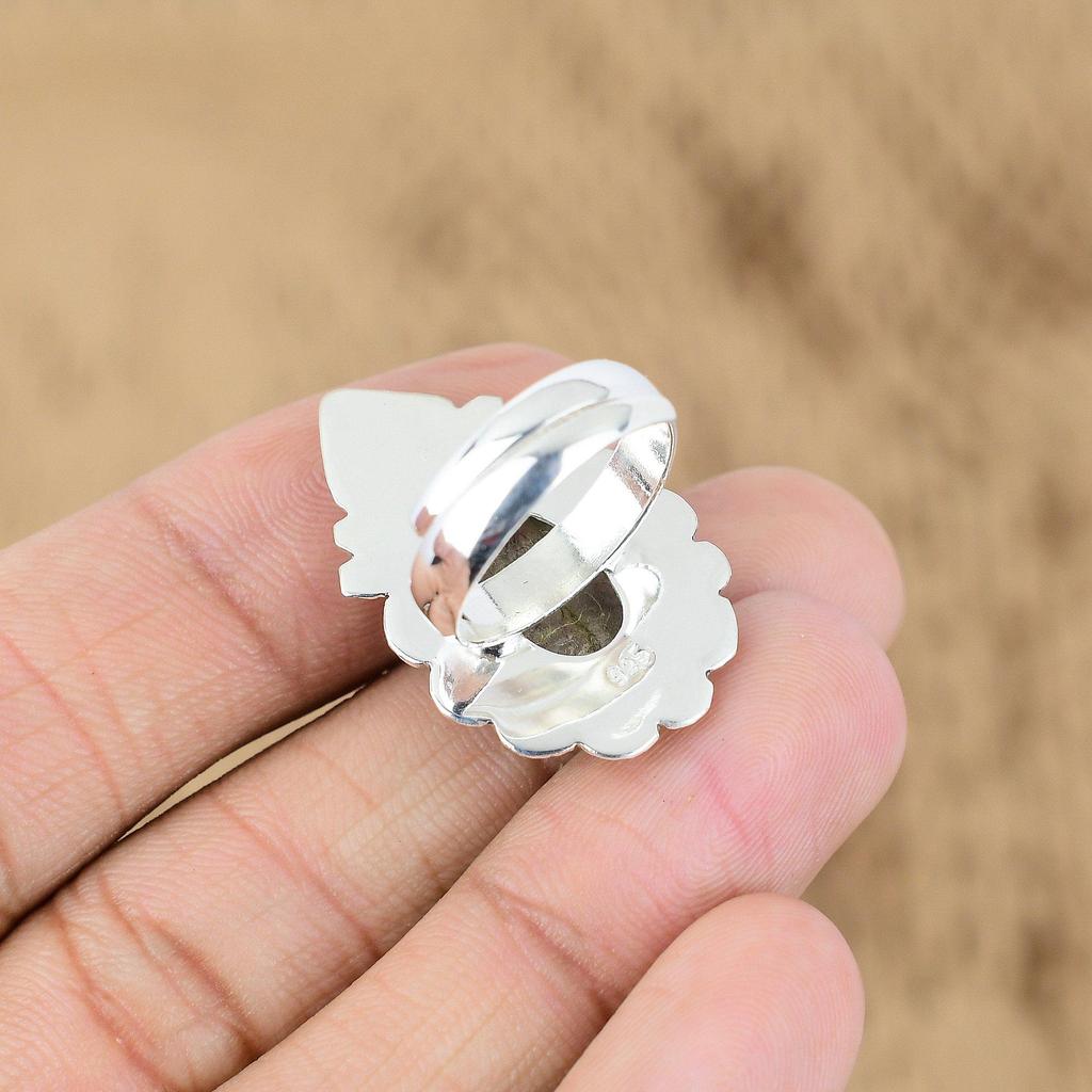 925 Sterling Silver Black Rutile Gemstone Boho Promise Wedding New Ring Jewelry