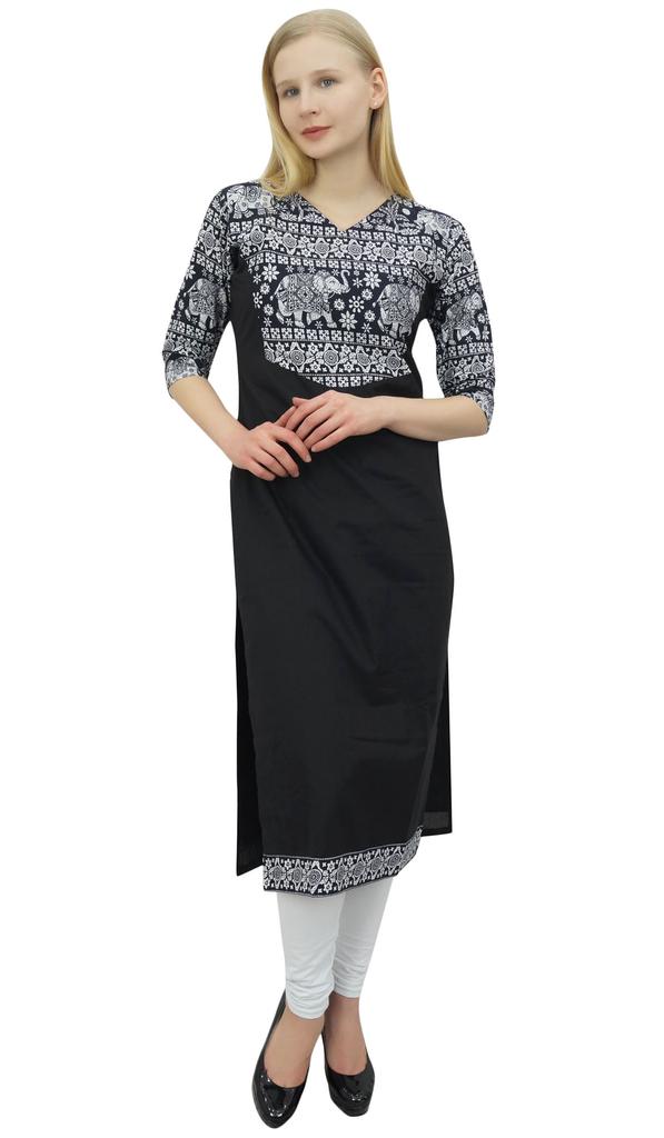 Phagun Женская хлопковая дизайнерская черная туника Kurta Ethnic с рукавами 3-4 Kurta-10