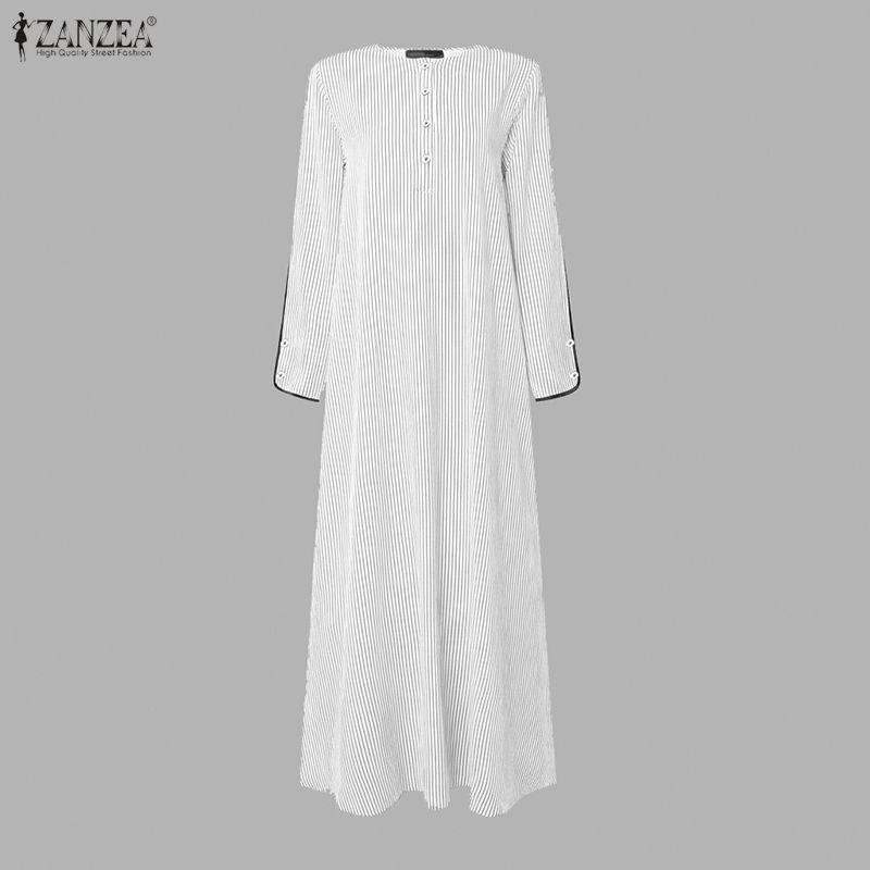 ZANZEA Женское макси-платье в полоску оверсайз с длинным рукавом, пуговичная строчка, винтажное, элегантное, длинное платье-рубашка