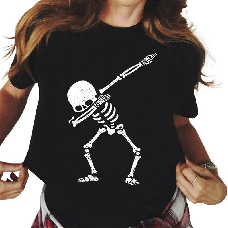 Harajuku Women's T-shirt Fashion Horror Skull Print Personality T-shirt Daily Casual Short Sleeved Unisex Top