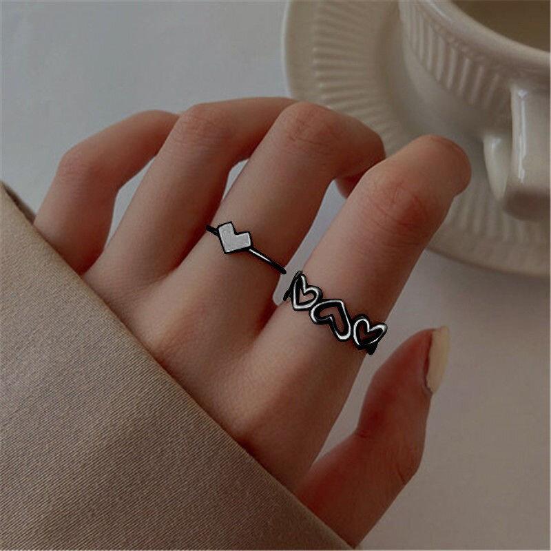 Gold Silver Color Couple Rings Set Heart Butterfly Shaped Women's Ring Fashion Love Jewelry for Women Girls Gift Punk Alloy Ring