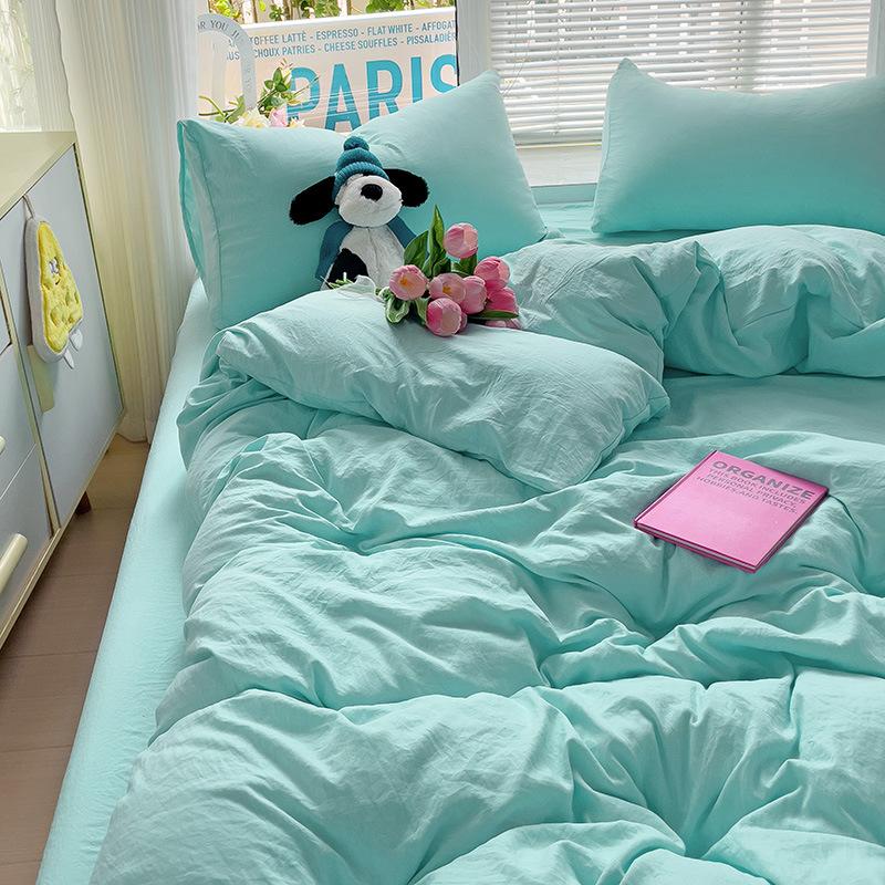 Washed Cotton 4-Pcs Set Class A Maternal Infant Grade Solid Color Single Quilt Set, Bed Sheet 4-Pcs Set, Small Fresh 3-Pcs Set