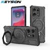 KEYSION Shockproof Magnetic Case for Motorola Edge 50 Pro 5G Upright Live Metal Ring Stand Phone Back Cover for MOTO Edge 50 5G