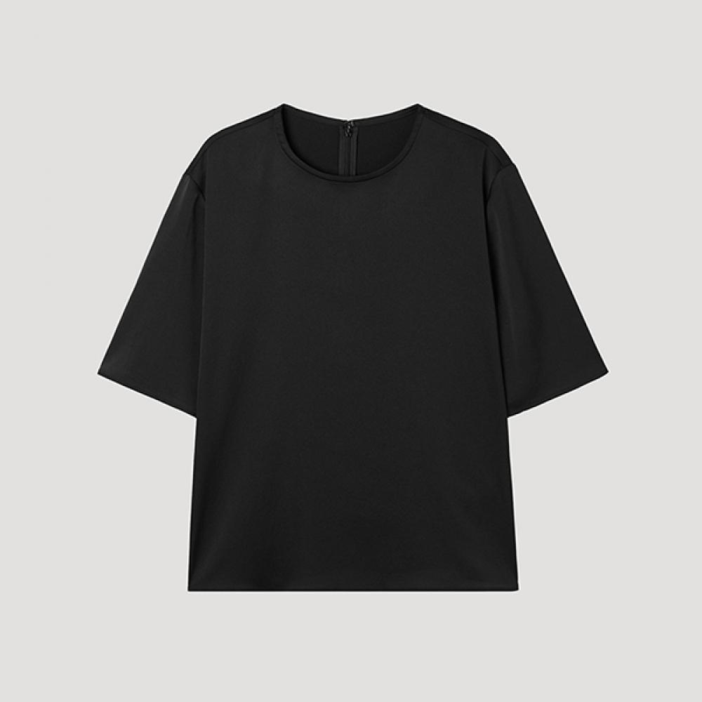 Shesmiss Satin Textured Roundneck Blouse Swwblp22070 Bk