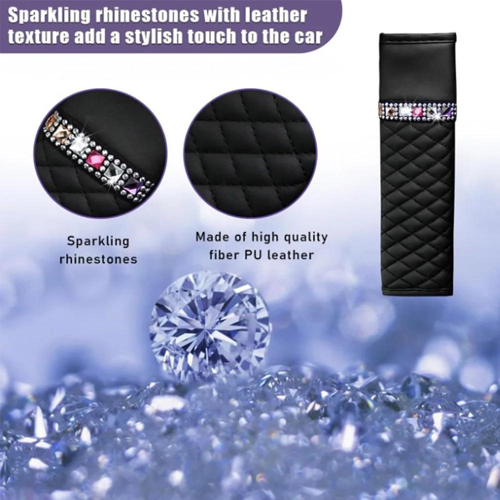 1 шт. Универсальный кожаный чехол на ремень безопасности для автомобиля с бриллиантами и стразами, дышащий плетеный клетчатый протектор для плеча, автомобильные аксессуары