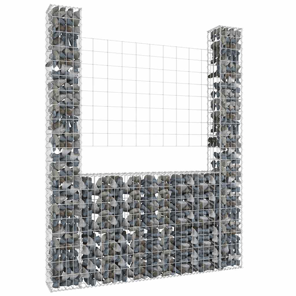U Shaped Gabion Basket with 2 Posts Iron 140 x 20 x 200 cm