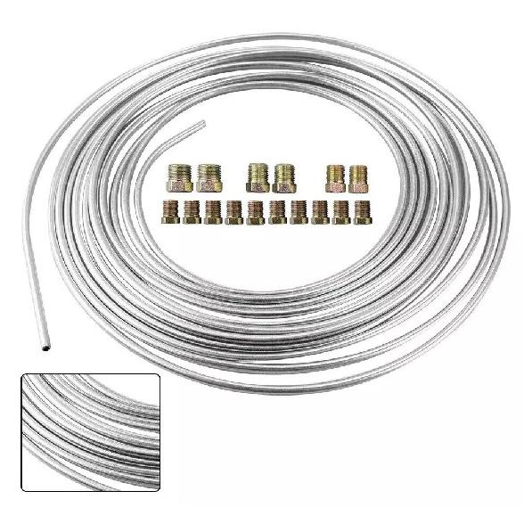 Zinc-Coated Brake Line Tubing Kit 50 Ft. 3/16" OD With 16 Fittings Silver 1PC US