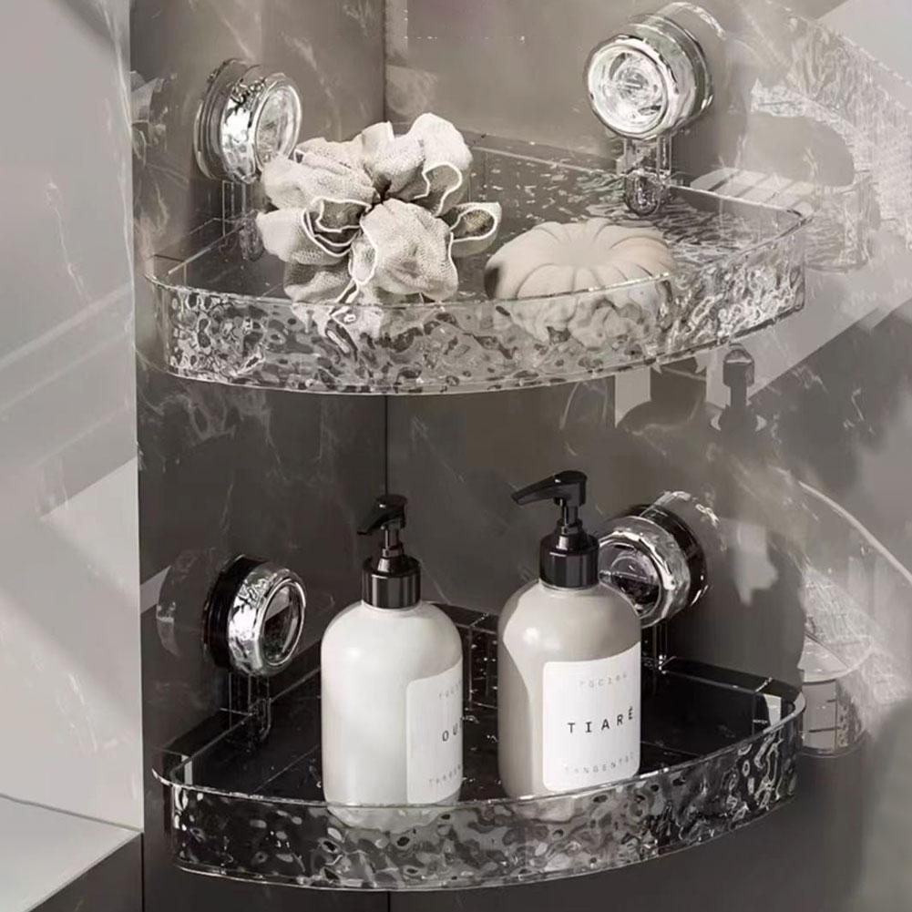 Suction Cup Bathroom Storage Shelf No Drill Clear Wall Caddy Multifunctional Floating Shelf Shampoo Holder Bathroom Accessories