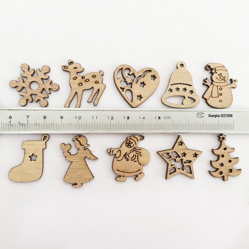Eco-Friendly Vintage Christmas Ornaments - Creative Cartoon Wood Chip Design