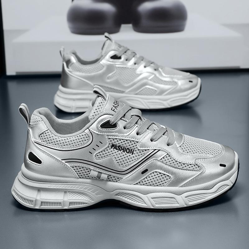 Men's Thick Soled Casual Sports Shoes Breathable Soft Sole and Mesh Four Season Outdoor Running Shoes Student Comfort Sneakers