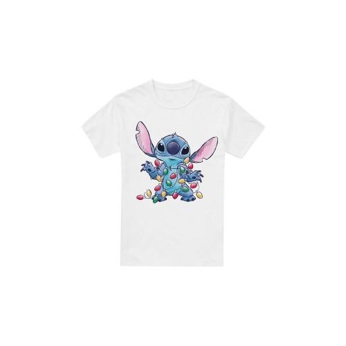 Lilo & Stitch Mens Christmas Lights Sketch T-Shirt