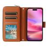 R20 For iPhone 16 Case Zipper Pocket PU Leather Wallet Phone Cover with Hand Strap