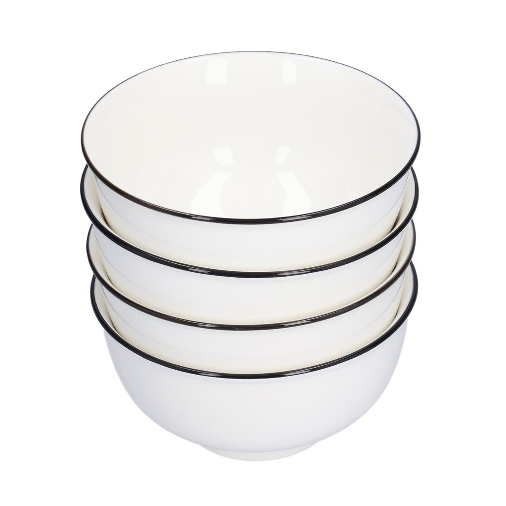 4PCS 6in Soup Bowl White Ceramic Noodle Bowl Eco Friendly Rice Bowl for Kitchen Restaurant