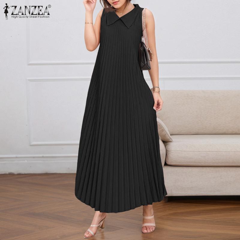ZANZEA Женское повседневное платье без рукавов со складками и отложным воротником